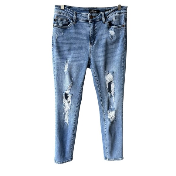 Judy Blue Denim - Judy Blue Jeans Pants Relaxed Fit Light Wash Denim Distressed Mid Rise Size 28